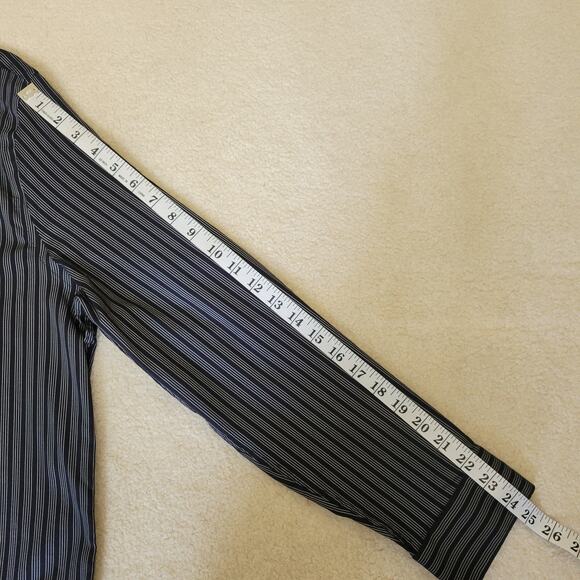 Express Men's L Button Down Shirt Long Sleeve 2 Button Cuff Pocket Black Stripe - Picture 9 of 13
